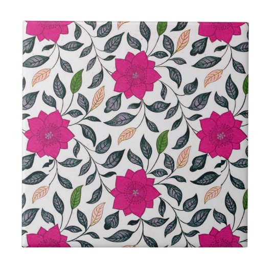 Vintage Rosa China Poppy Blumenmuster Fliese (Vorderseite)