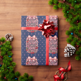 Vintage-Rosa-Coquette-Muster-Schrift-Geschenk Geschenkpapier
