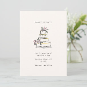 Vintage-Rosa-Cream-Doodle-Minimalist-Hochzeitstort Save The Date