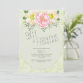 Vintage Rosa Creme Blumengrün 60. Geburtstag Einladung (Stehend Vorderseite)