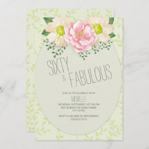 Vintage Rosa Creme Blumengrün 60. Geburtstag Einladung