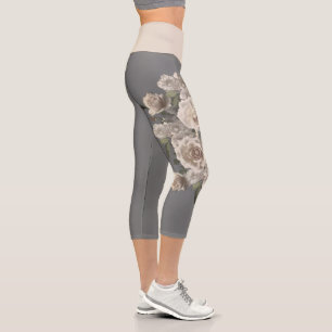 Vintage Rosa Creme Rose elegant blumengrau Capri Leggings