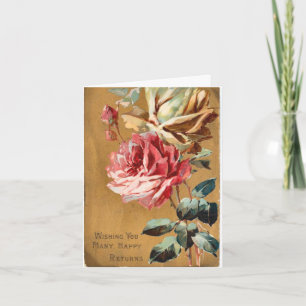 Vintage Rosa Creme Tan Rose Geburtstagskarte Karte