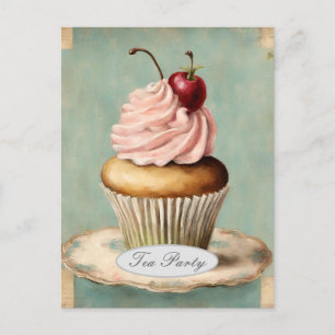 Vintage-Rosa-Cupcake-Brautjungfern-Tee-Party Postkarte