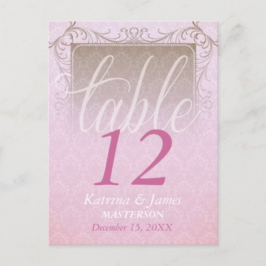 Vintage Rosa Damask Dream Wedding Tischnummer (Vorderseite)