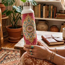 Vintage-Rosa-Damask-Monogramm-Edelstahl-Wasser Trinkflasche