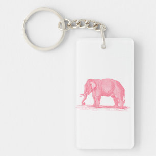Vintage rosa Elefant 1800s Elefant-Illustration Schlüsselanhänger