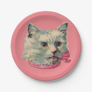 Vintage, rosa, Extravagante Katzenpapierplatte Pappteller