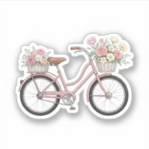 Vintage-Rosa-Fahrrad mit Blumenkörben Aufkleber