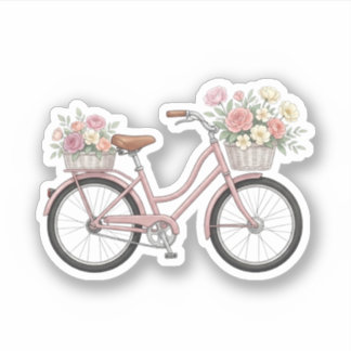 Vintage-Rosa-Fahrrad mit Blumenkörben Aufkleber