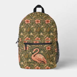 Vintage-Rosa-Flamingo-Art-Nouveau-Design Bedruckter Rucksack
