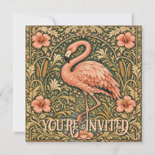Vintage-Rosa-Flamingo-Art-Nouveau-Design Einladung