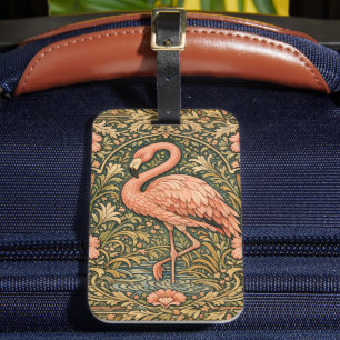 Vintage-Rosa-Flamingo-Art-Nouveau-Design Gepäckanhänger