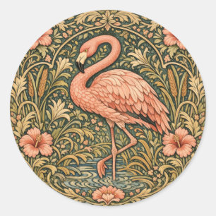Vintage-Rosa-Flamingo-Art-Nouveau-Design Runder Aufkleber