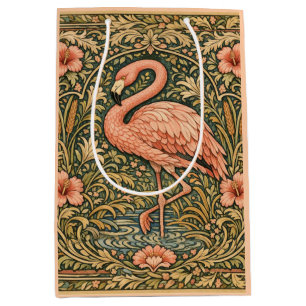 Vintage-Rosa-Flamingo-Kunst im Jugendstil-Design Mittlere Geschenktüte