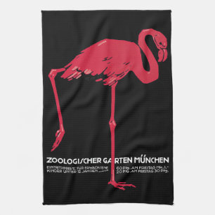 Vintage Rosa Flamingo-Vogel im Zoo München Deutsch Geschirrtuch