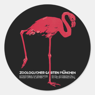 Vintage Rosa Flamingo-Vogel im Zoo München Deutsch Runder Aufkleber