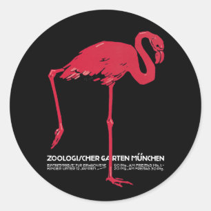 Vintage Rosa Flamingo-Vogel im Zoo München Deutsch Runder Aufkleber