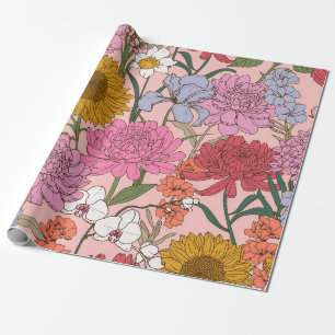 Vintage rosa florale Garten-Wasserfarben-Botanik Geschenkpapier
