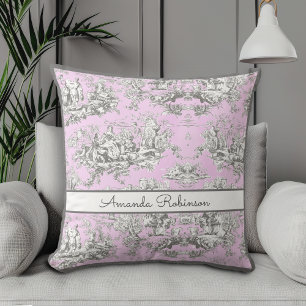 Vintage rosa florale Lake Toile Monogramm Kissen