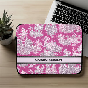 Vintage rosa florale Toile de Jouy Monogramm Laptopschutzhülle