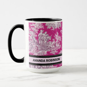 Vintage rosa florale Toile de Jouy Monogramm Tasse