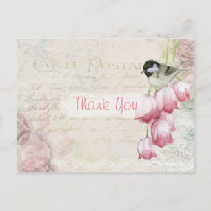 Vintage Rosa Französisch Danke Postkarte