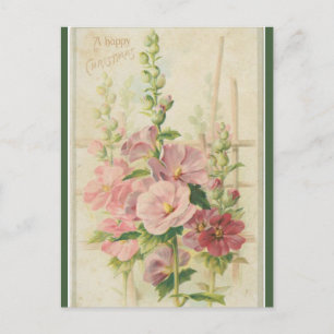 Vintage rosa Gartenblumen Weihnachten Postkarte