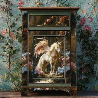 Vintage Rosa Geflügeltes Feenwald Einhorn Decoupag Seidenpapier