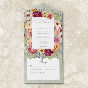 Vintage Rosa Gelbe Blumige Salbei-Hochzeit ohne Ab All In One Einladung