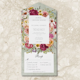 Vintage Rosa Gelbe Blumige Salbei-Hochzeitsdinner All In One Einladung