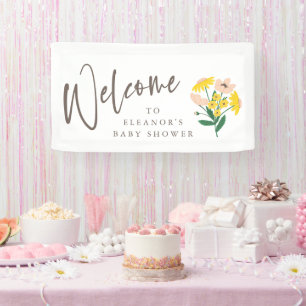 Vintage Rosa Gelbe Florale Babyparty Begrüßung Banner