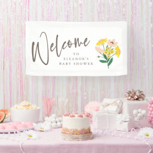 Vintage Rosa Gelbe Florale Babyparty Begrüßung Banner