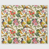 Vintage, rosa, gelbe Vögel Rose Blume Geschenkpapier (Flach)