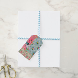 Vintage rosa Geschenkanhänger mit Tapetenmuster