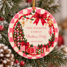 Vintage-Rosa-Gingham-Schleife-Weihnachtsfeier