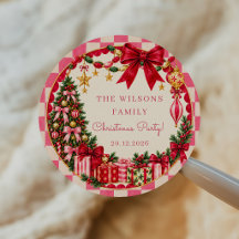Vintage-Rosa-Gingham-Schleife-Weihnachtsfeier
