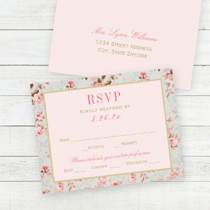 Vintage-Rosa-Gold-Blumen-Hochzeit RSVP Karte