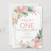 Vintage Rosa-Gold-Flora-Rose Einladung (Vorderseite)