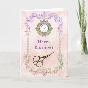 Vintage-Rosa-Gold-Schere Glam Geburtstag Karte