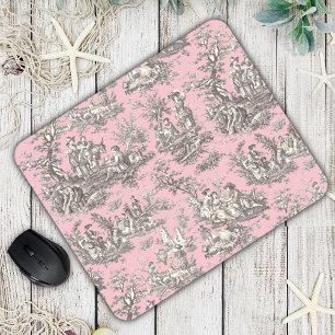 Vintage Rosa Grau Französisches Toile de Jouy Must Mousepad