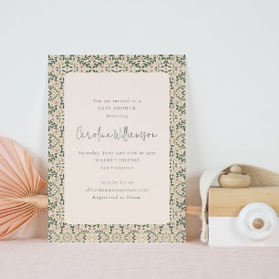 Vintage-Rosa-Grün-Blumentafel-Baby-Party Einladung