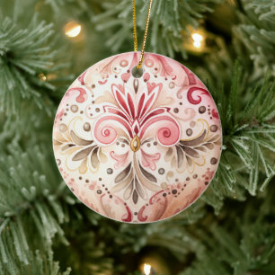Vintage Rosa Grün Boho Aquarell Weihnachten Keramik Ornament