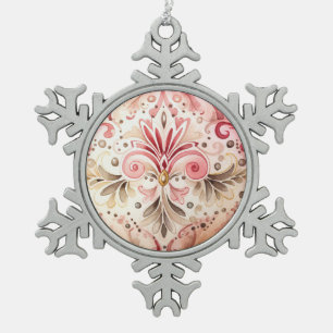 Vintage Rosa Grün Boho Aquarell Weihnachten Schneeflocken Zinn-Ornament
