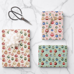 Vintage-Rosa-Grün-Feiertags-Weihnachtsdekoration Geschenkpapier Set