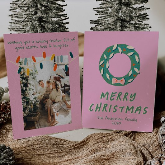 Vintage Rosa Grüne Farbige Funk Kranz Weihnachten