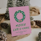 Vintage Rosa Grüne Farbige Funk Kranz Weihnachten