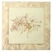 Vintage Rosa Grüne und gelbe Blumen Fliese (Vorderseite)