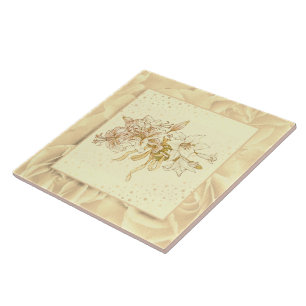 Vintage Rosa Grüne und gelbe Blumen Fliese