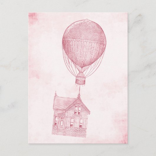 Vintage Rosa Heißluftballon Bewegende Hütte Postkarte (Vorderseite)